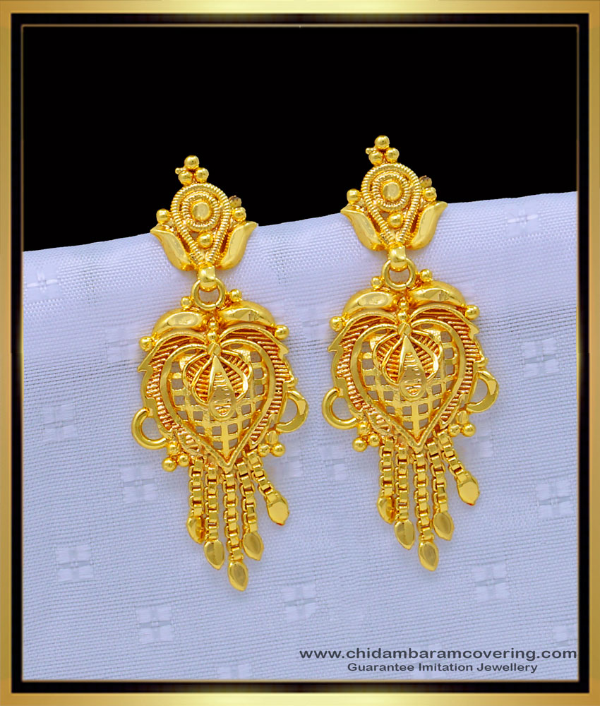 ERG1227 - New Design Long Dangler Gold Covering Earrings for Daily Use