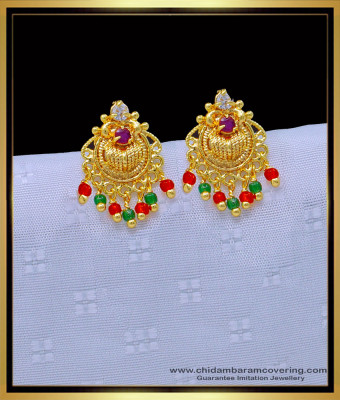ERG1237 - Trendy Gold Design One Gram Gold White and Ruby Stone Crystal Stud Earring Online