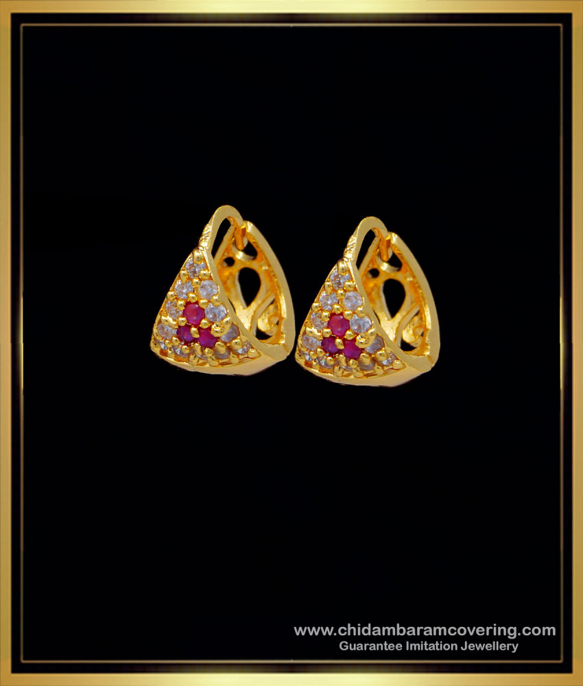 ERG1247 - Cute First Quality Gold Plated Ad Stone Small Size Hoop Earrings for Girls 