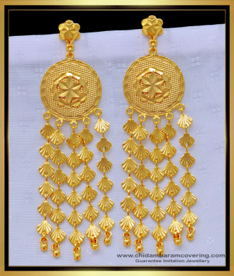 ERG1257 - Latest Design Party Wear Long Dangle Earrings for Girls Gold Plated Jewelry