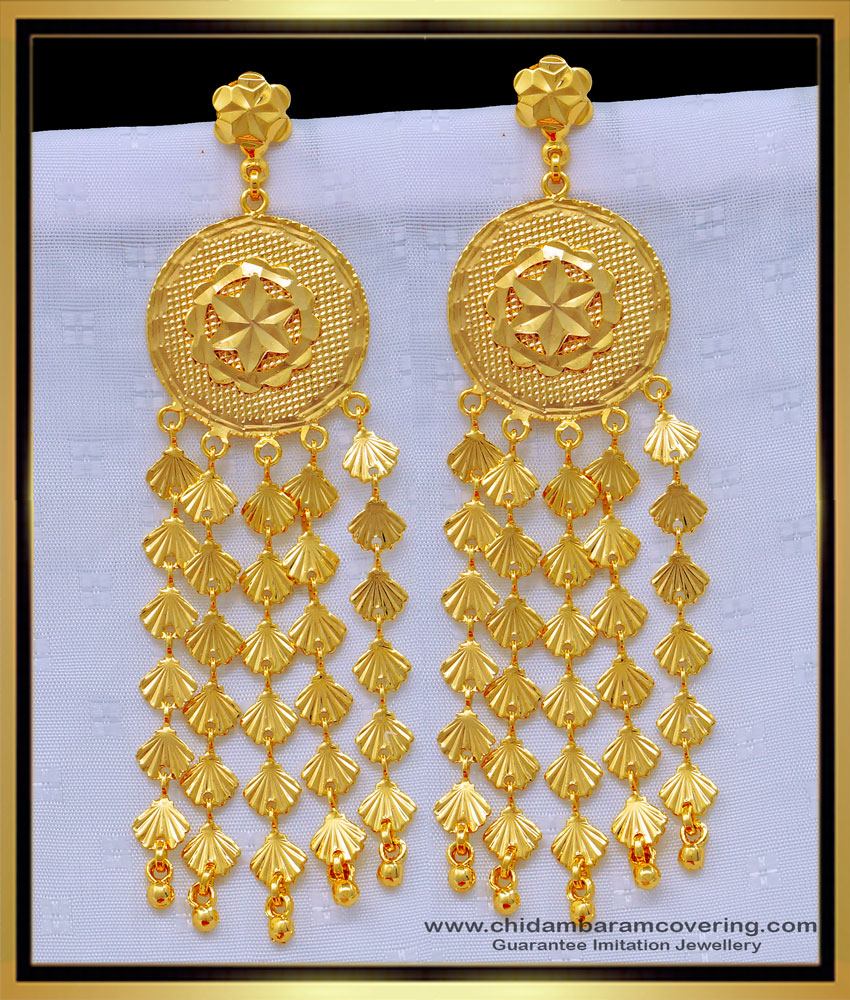 ERG1257 - Latest Design Party Wear Long Dangle Earrings for Girls Gold Plated Jewelry