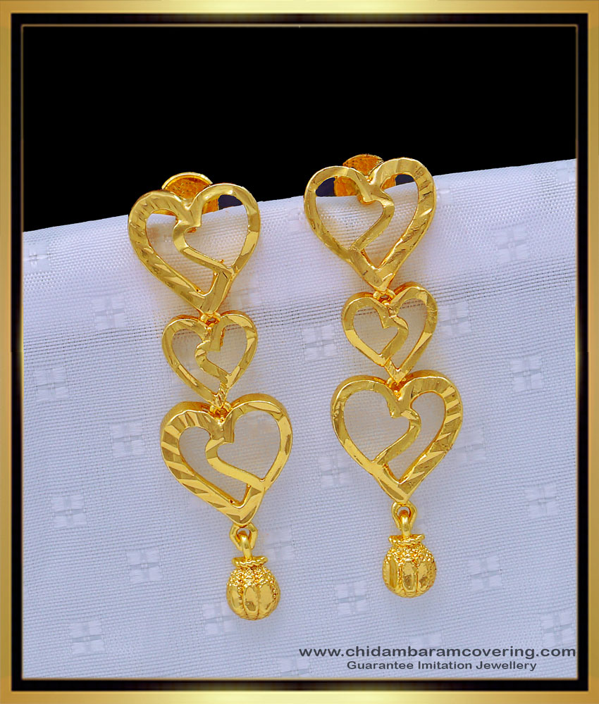 ERG1259 - Gold Style Casting Type Plain Heart Design Gold Plated Dangler Earrings for Girls