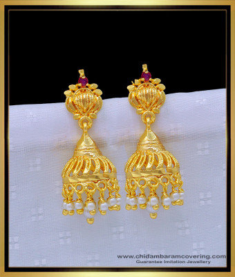 ERG1260 - New Model White Pearl with Ad Stone Pure Gold Plated Jimiki Kammal Buy Online