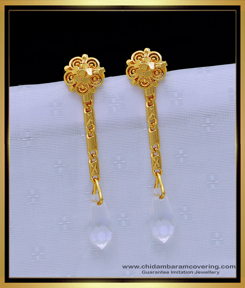 ERG1295 - One Gram Gold White Crystal Hanging Titanic Earrings Design for Daily Use
