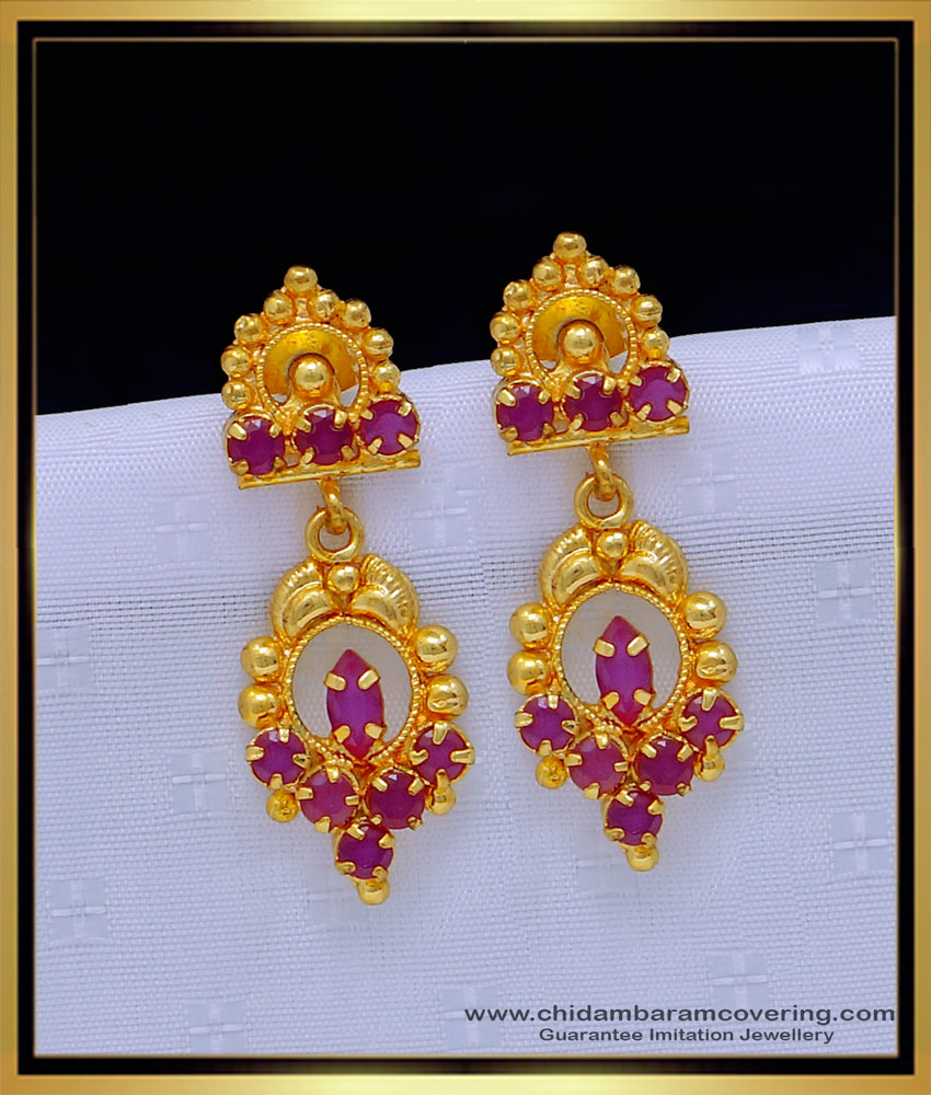 ERG1303 - Trendy Ruby Gold Earrings Design Daily Wear One Gram Gold Jewellery Online 