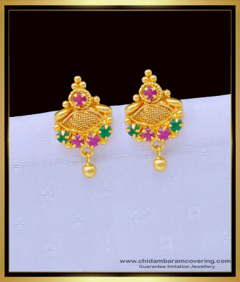ERG1319 - Beautiful Small Gold Design Ruby Emerald Stone Earrings for Female