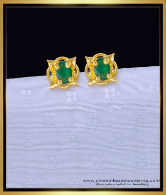 ERG1331 - Elegant Green Stone Flower Design Gold Plated Stud Earrings Online