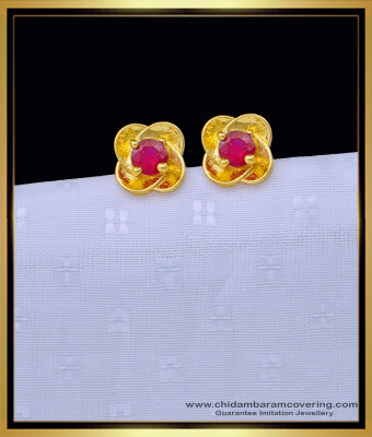 ERG1335 - Attractive Ruby Single Stone Flower Design Earrings Covering Kal Thodu  
