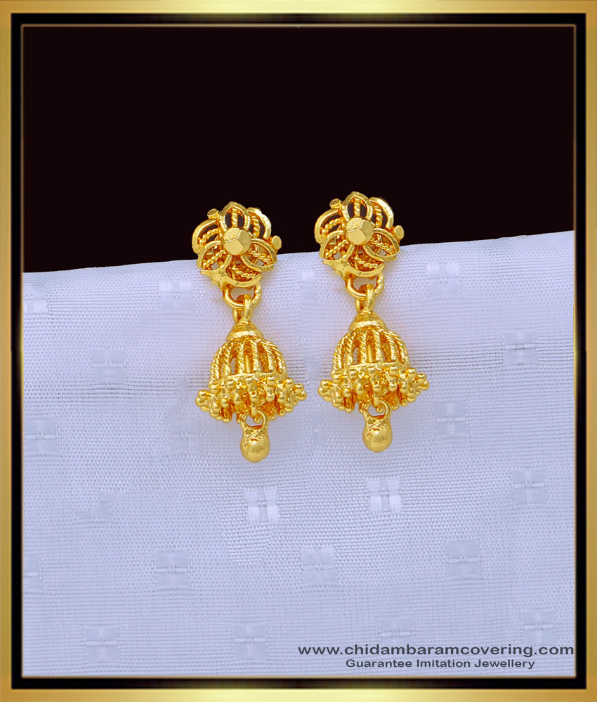 ERG1347 - South Indian Daily Wear One Gram Gold Jhumki Design for Girls 