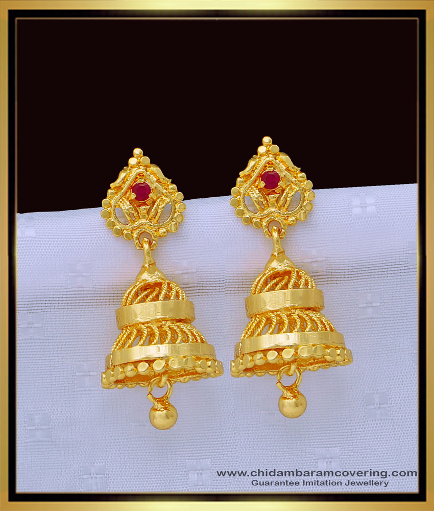 ERG1352 - Traditional Gold Plated Ruby Stone Jhumkas Designs Imitation Jewellery Online Shopping