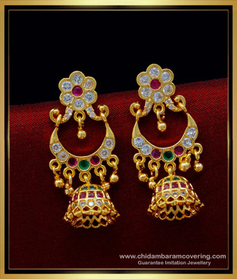 ERG1395 - New Model Bridal Wear One Gram Gold Multi Stone Impon Dangler Earrings 