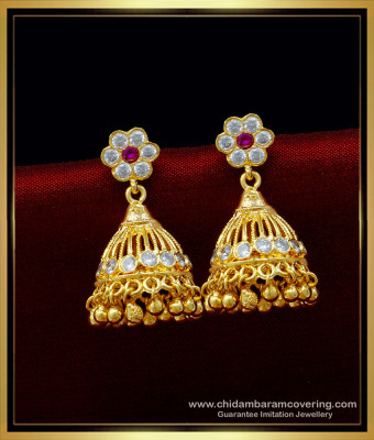 ERG1400 - South Indian Bridal Wear Impon Latest Model Stone Jhumkas Online 
