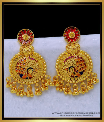 ERG1405 - Attractive Gold Forming Big Dangle Peacock Design Enamel Earrings for Wedding 