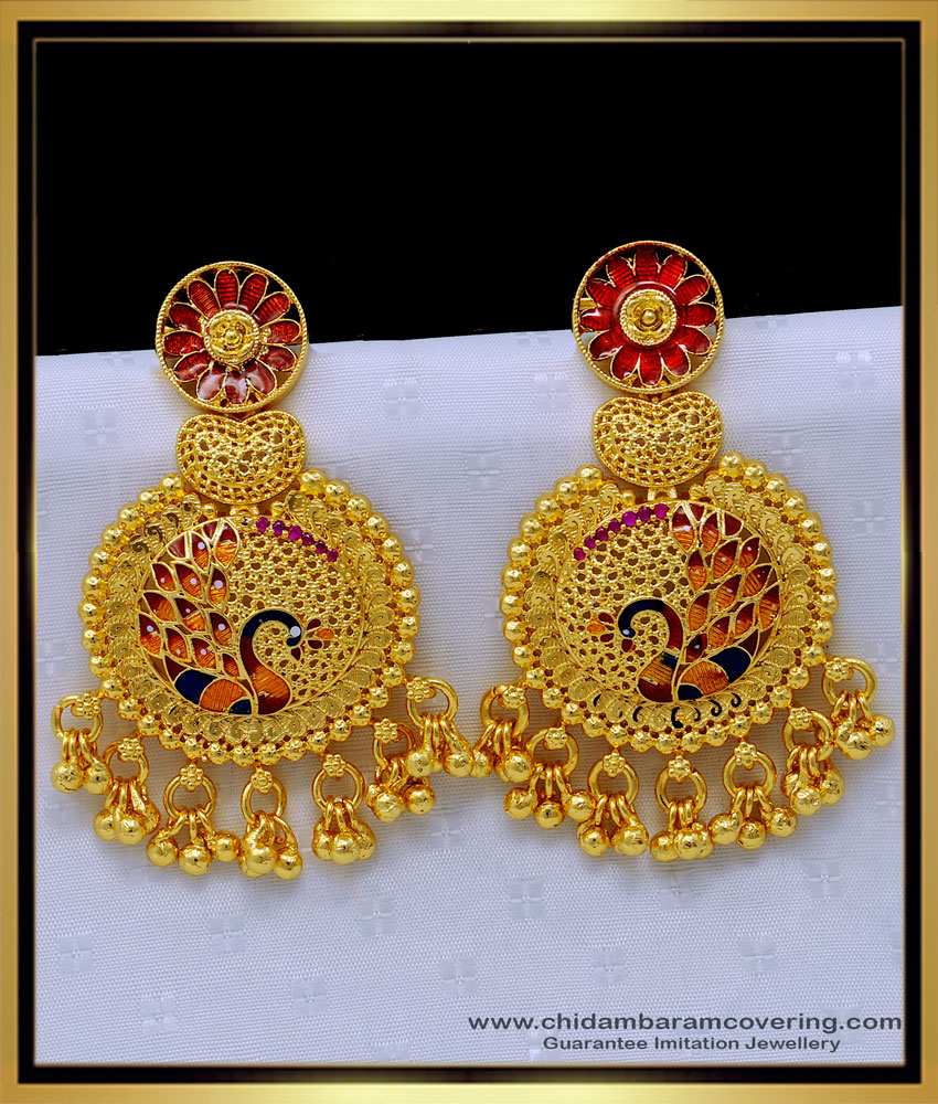 ERG1405 - Attractive Gold Forming Big Dangle Peacock Design Enamel Earrings for Wedding 