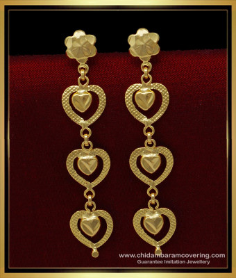 ERG1422 - Trendy Gold Plated Heart Design Light Weight Long Earrings for Female