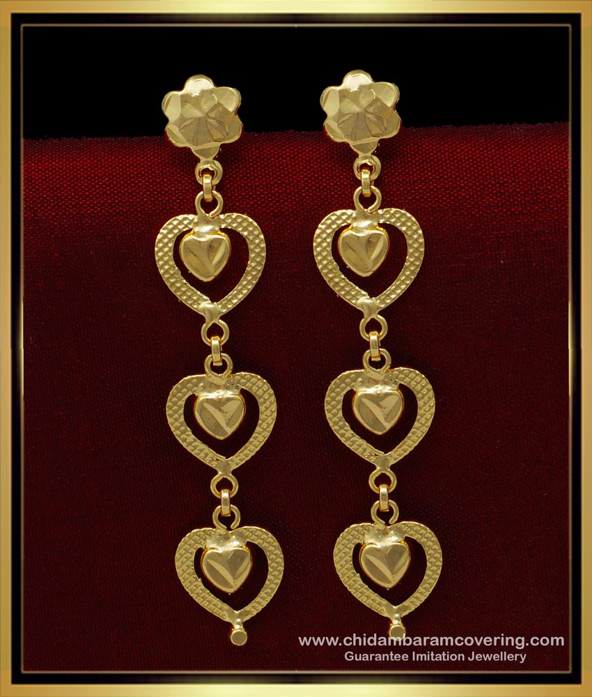 ERG1422 - Trendy Gold Plated Heart Design Light Weight Long Earrings for Female