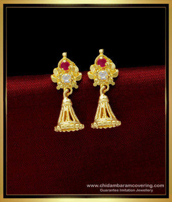 ERG1445 - New Model Jhumkas Ruby Stone Small Cone Shape Jhumkas Design for Daily Use