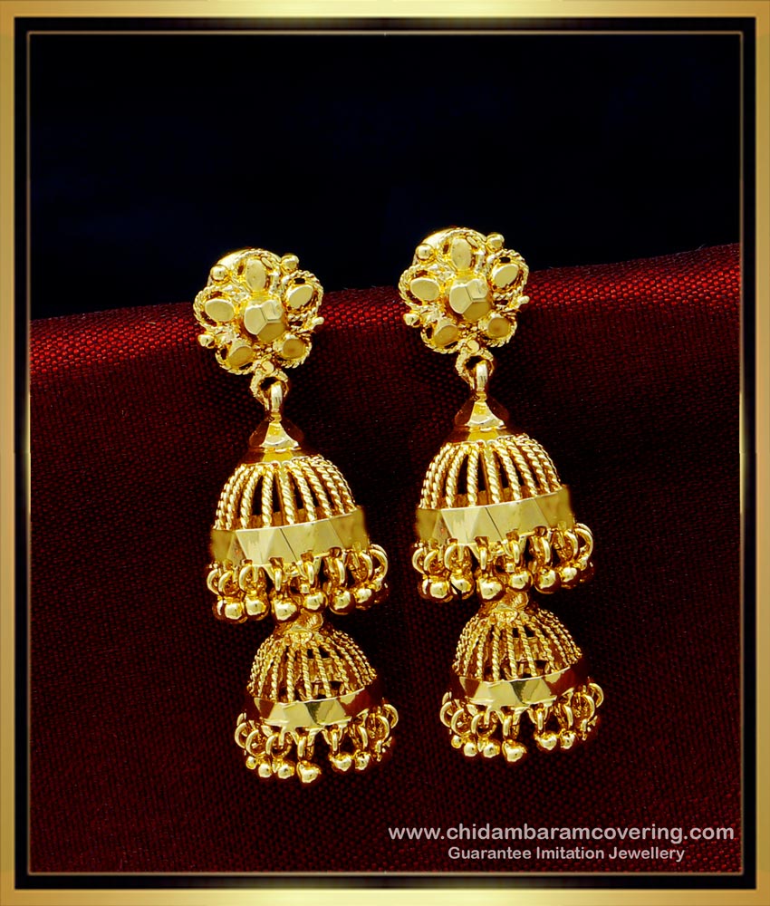 ERG1495 - Stunning Gold Double Layer Jhumka Design One Gram Gold Earrings Online