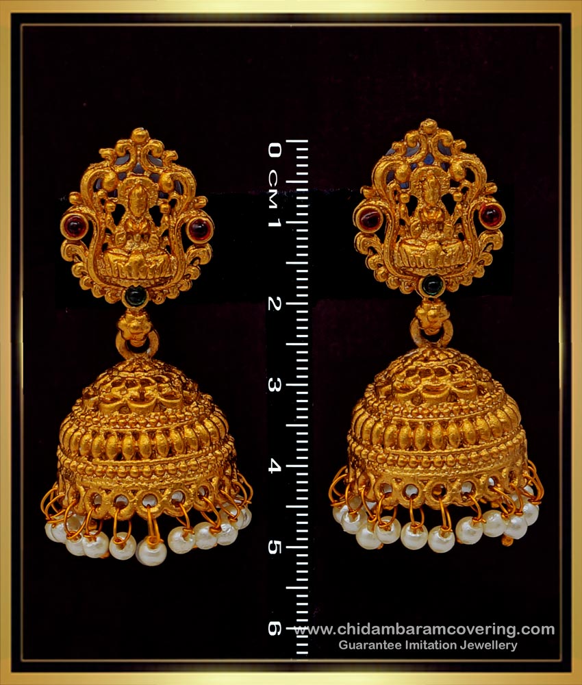 ERG1505 - Traditional South Jewellery Lakshmi Temple Jhumkas for Women 