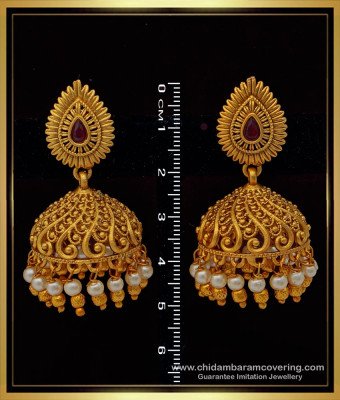 ERG1508 - Traditional Indian Temple Jewellery Antique Gold Finish Jhumkas Earrings Online