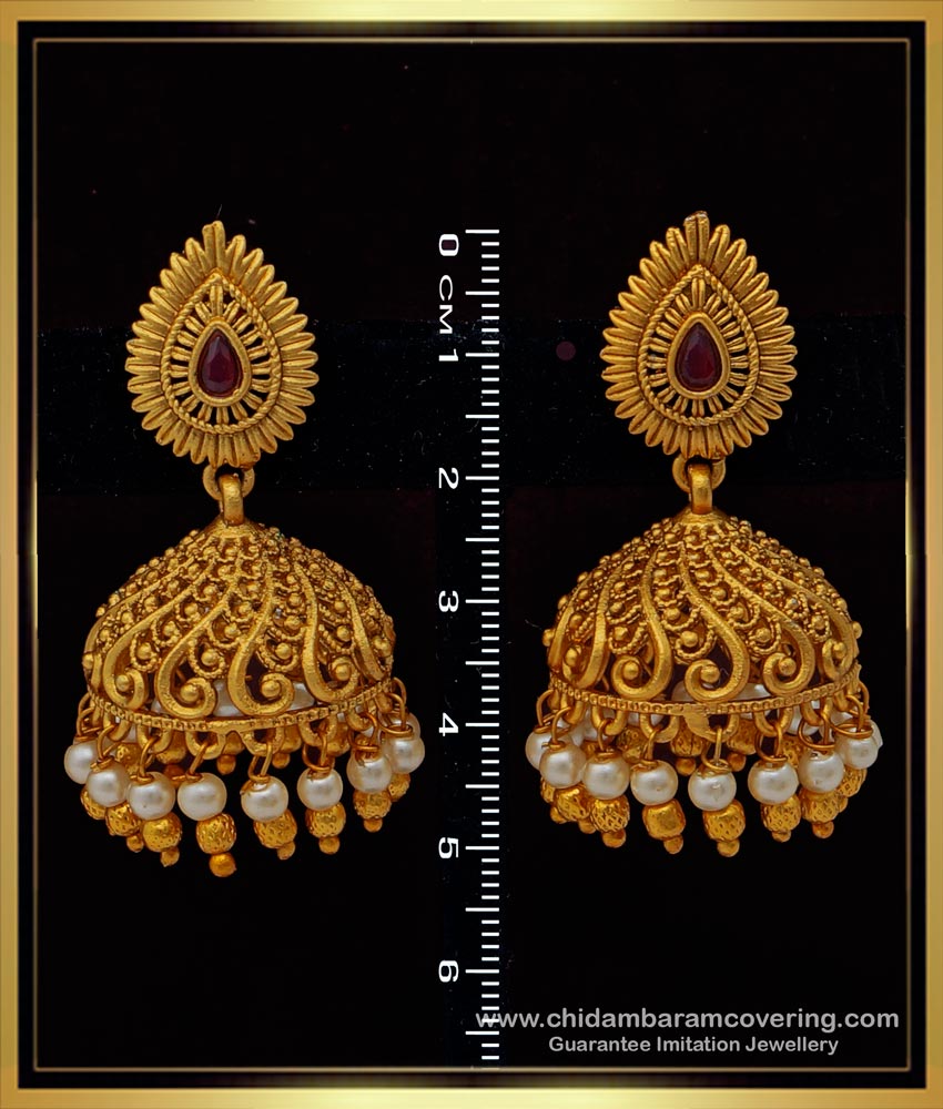 ERG1508 - Traditional Indian Temple Jewellery Antique Gold Finish Jhumkas Earrings Online
