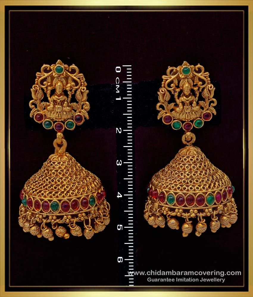 ERG1509 - Attractive Pink and Green Kemp Stone Nagas Jhumkas Indian Jewellery Design Online