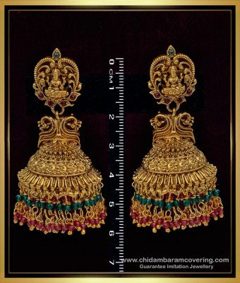 ERG1510 - First Quality Bridal Wear Crystal Beads Big Antique Jhumka Earrings Online Shopping 