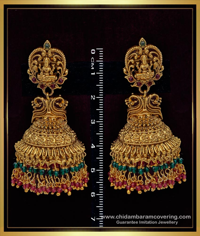 ERG1510 - First Quality Bridal Wear Crystal Beads Big Antique Jhumka Earrings Online Shopping 