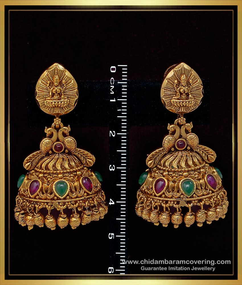 ERG1513 - Traditional Nagas Jewellery kemp stone antique jhumkas online shopping