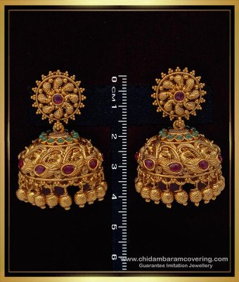 ERG1514 - Premium Quality Real Kemp Stone Antique Jhumka Earrings Gold Design for Wedding 