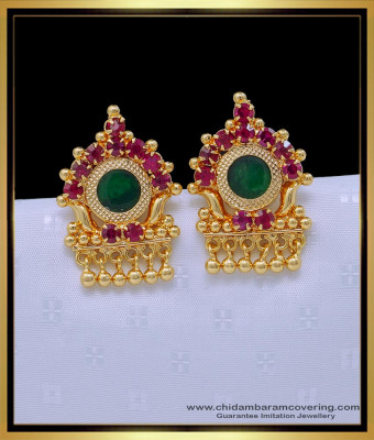 ERG1519 - Traditional Kerala Jewellery Green Palakka with Stone Ear Stud Buy Online