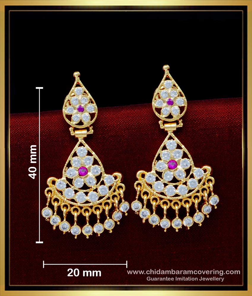 ERG1538 - Attractive White with Ruby Stone Impon Jewellery Panchaloha Earrings Online Shopping 