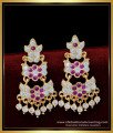 ERG1539 - Traditional Gold Pattern Ruby and White Stone Double Layer Impon Earring Designs