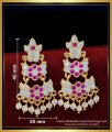 ERG1539 - Traditional Gold Pattern Ruby and White Stone Double Layer Impon Earring Designs