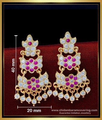 ERG1539 - Traditional Gold Pattern Ruby and White Stone Double Layer Impon Earring Designs
