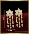 ERG1540 - Impon White Stone Flower Design 3 Line Stone Chain Earrings Designs