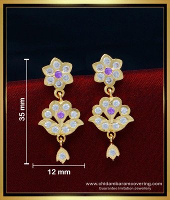 ERG1542 - Traditional Gold Kammal Design Daily Use Purple Stone Dangle Earrings 
