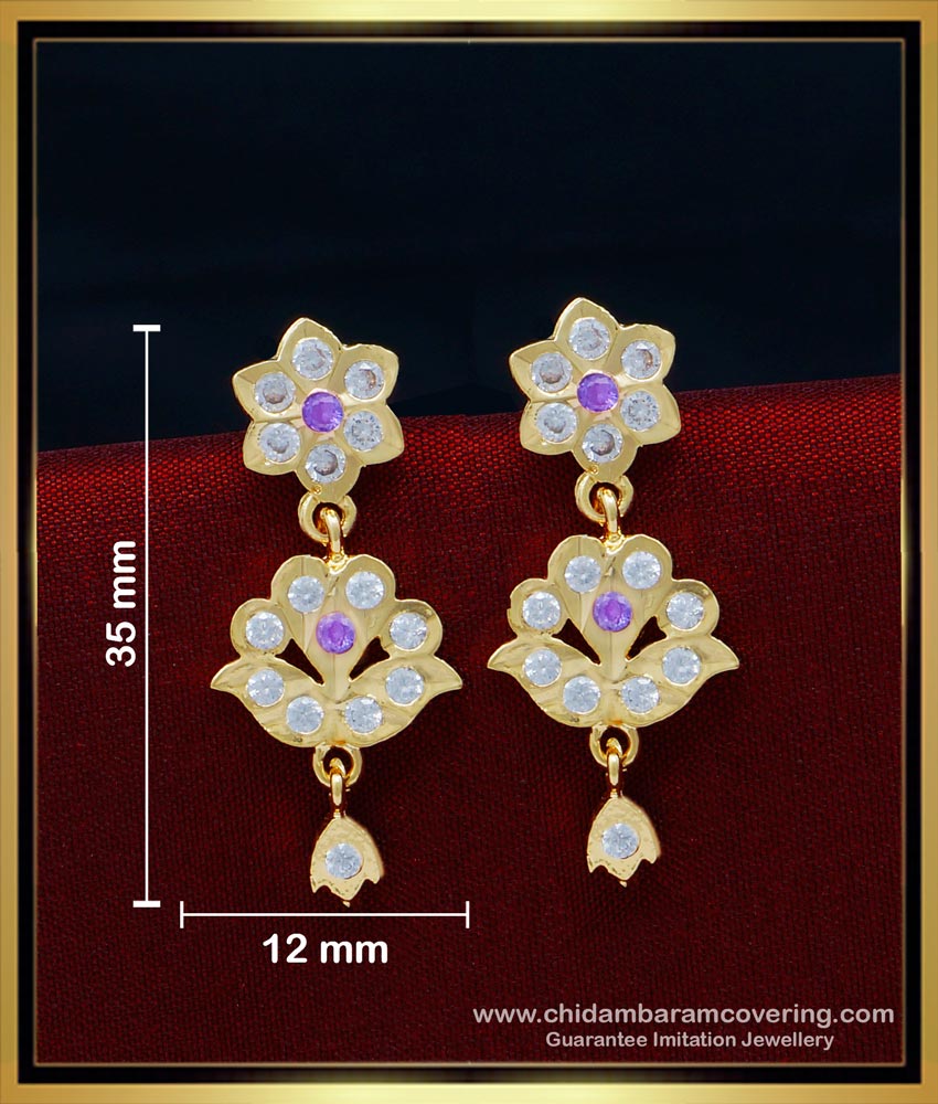 ERG1542 - Traditional Gold Kammal Design Daily Use Purple Stone Dangle Earrings 