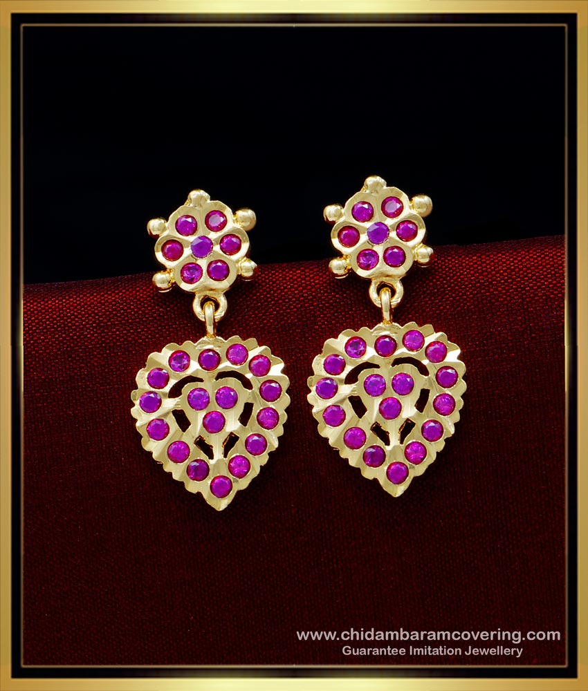 ERG1543 - One Gram Gold Daily Use Small Size Impon Ruby Earrings for Girls