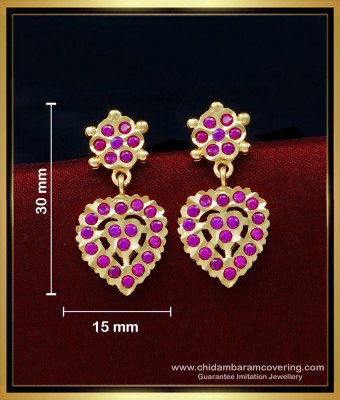 ERG1543 - One Gram Gold Daily Use Small Size Impon Ruby Earrings for Girls