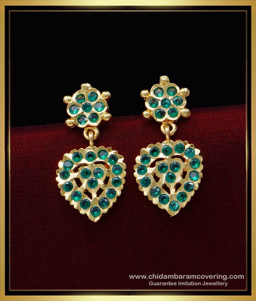 ERG1544 - Impon Jewellery Gold Plated Daily Use Emerald Earrings Design Online