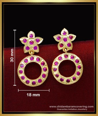 ERG1545 - Elegant Ruby Stone Round Shape Light Weight Daily Use Impon Earrings 