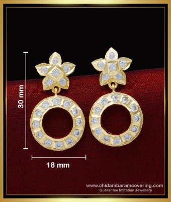ERG1546 - Impon Gold Look Cute White Stone Circle Earrings Designs for Daily Use 