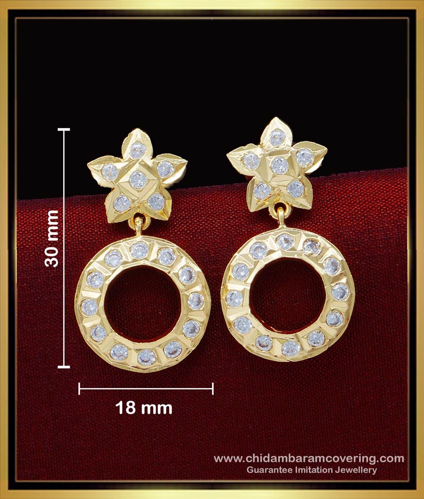 ERG1546 - Impon Gold Look Cute White Stone Circle Earrings Designs for Daily Use 