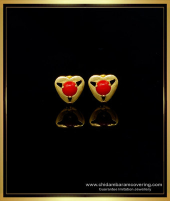 ERG1547 - Latest Heart Shape Red Coral Beads Stud Earrings Artificial Jewellery 
