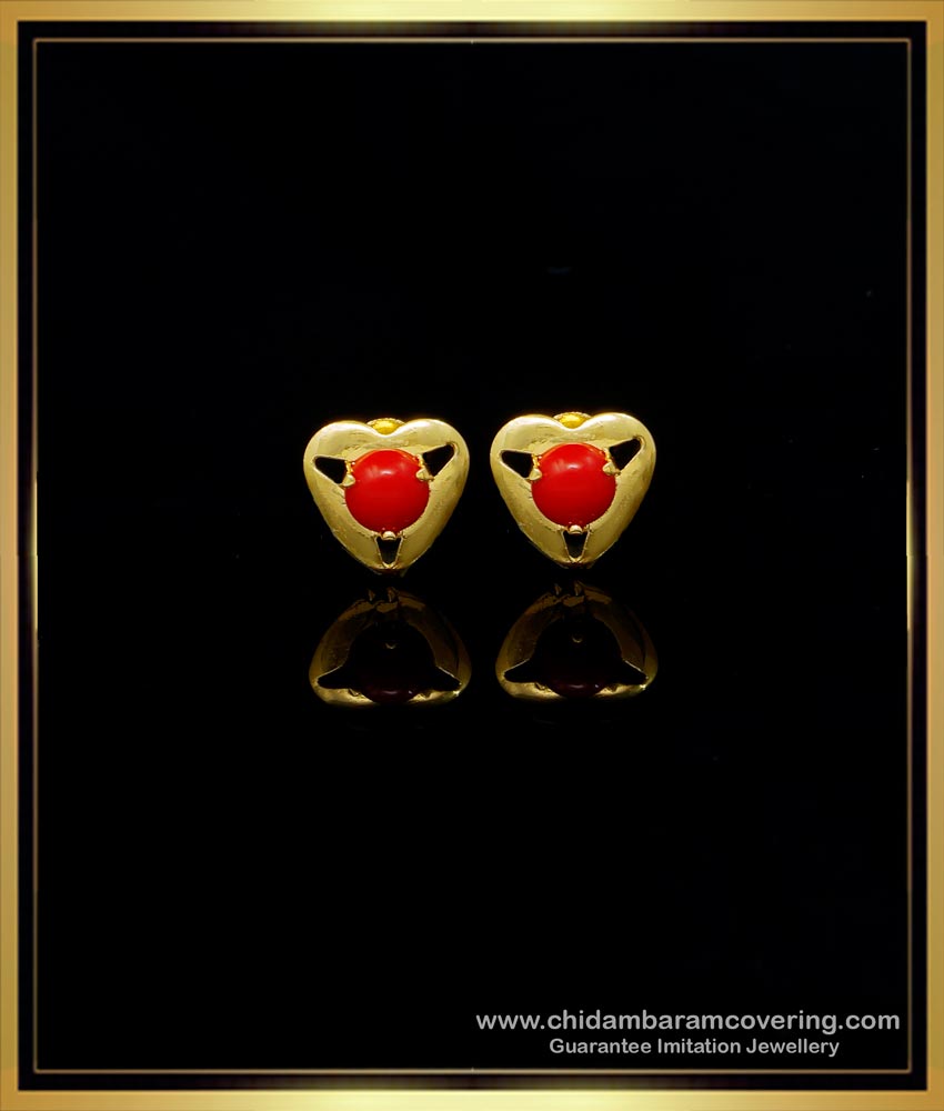 ERG1547 - Latest Heart Shape Red Coral Beads Stud Earrings Artificial Jewellery 