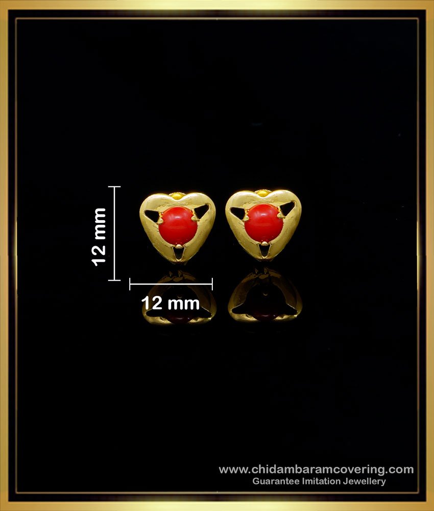 ERG1547 - Latest Heart Shape Red Coral Beads Stud Earrings Artificial Jewellery 