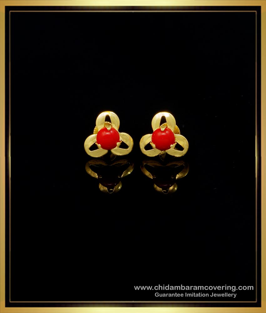 ERG1549 - One Gram Gold Plated Flower Shape Gold Coral Earrings Designs