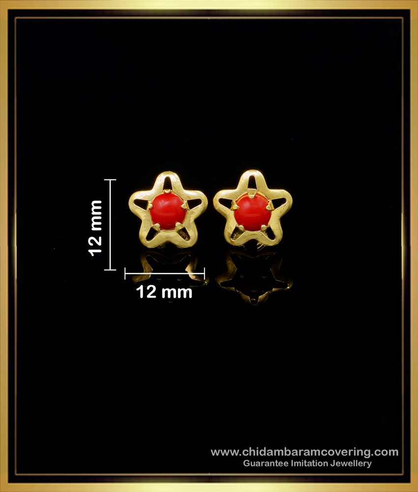 ERG1551 - Simple Light Weight Small Flower Design Gold Plated Coral Earrings Online