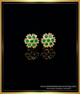 ERG1553 - South Indian Impon Jewellery Emerald Stone Stud Earrings for Women